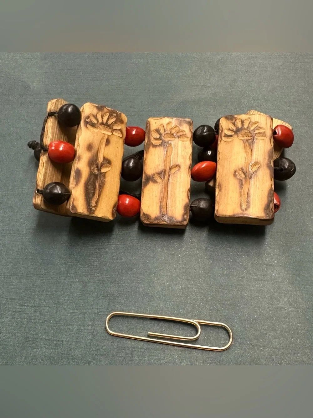 Flower Carved Wood Seed Tribal Drawstring Bracelet B11